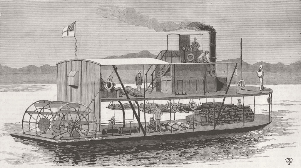 SUDAN. Ship Yarrow taking wounded to Dongola 1885 old antique print picture